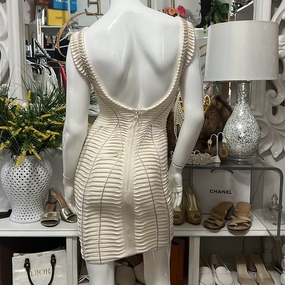 Herve Leger Ivory Sleeveless Chain Dress S - Picture 10 of 12